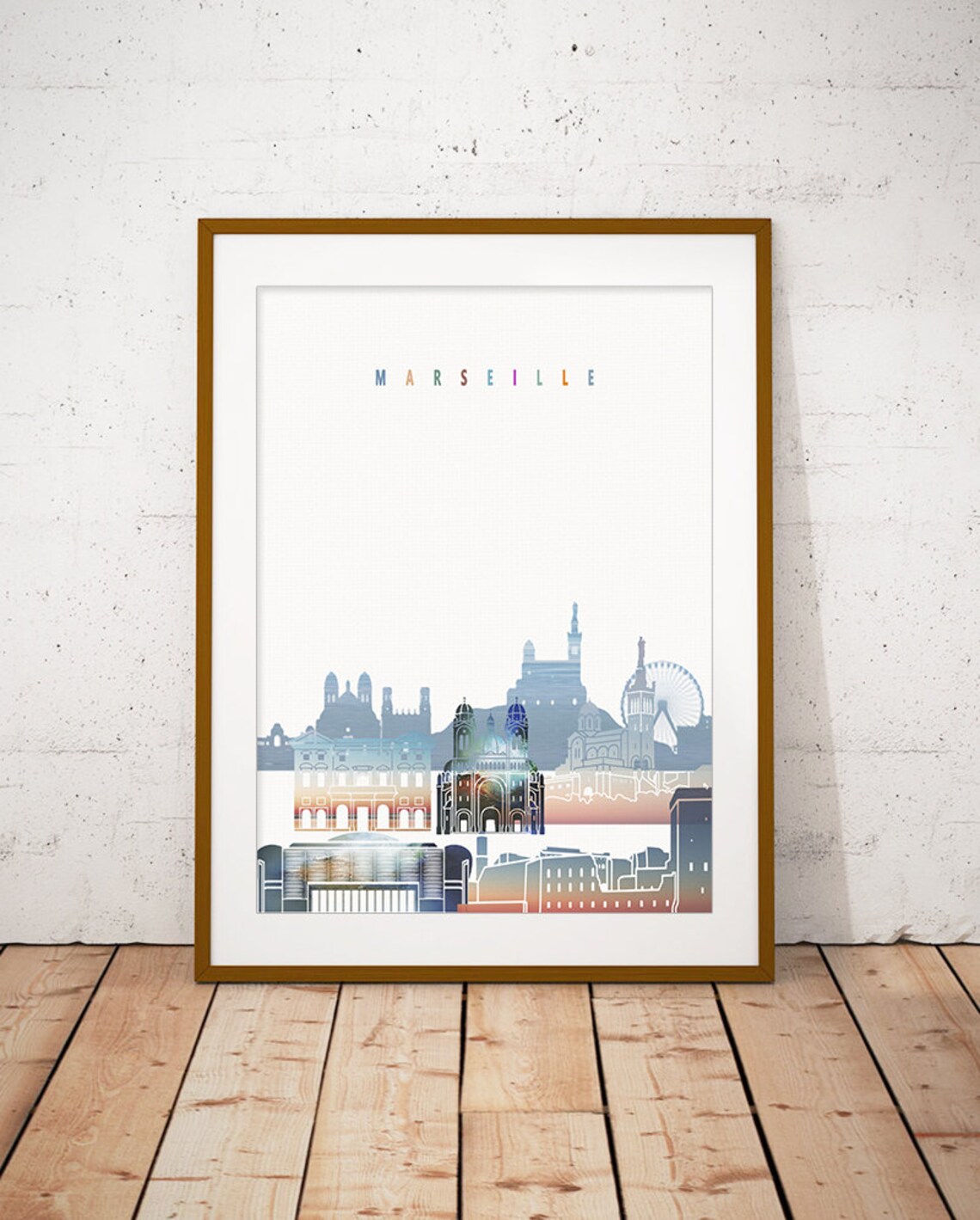 Marseille France Watercolor Skyline Old Harbor Cityscape Poster