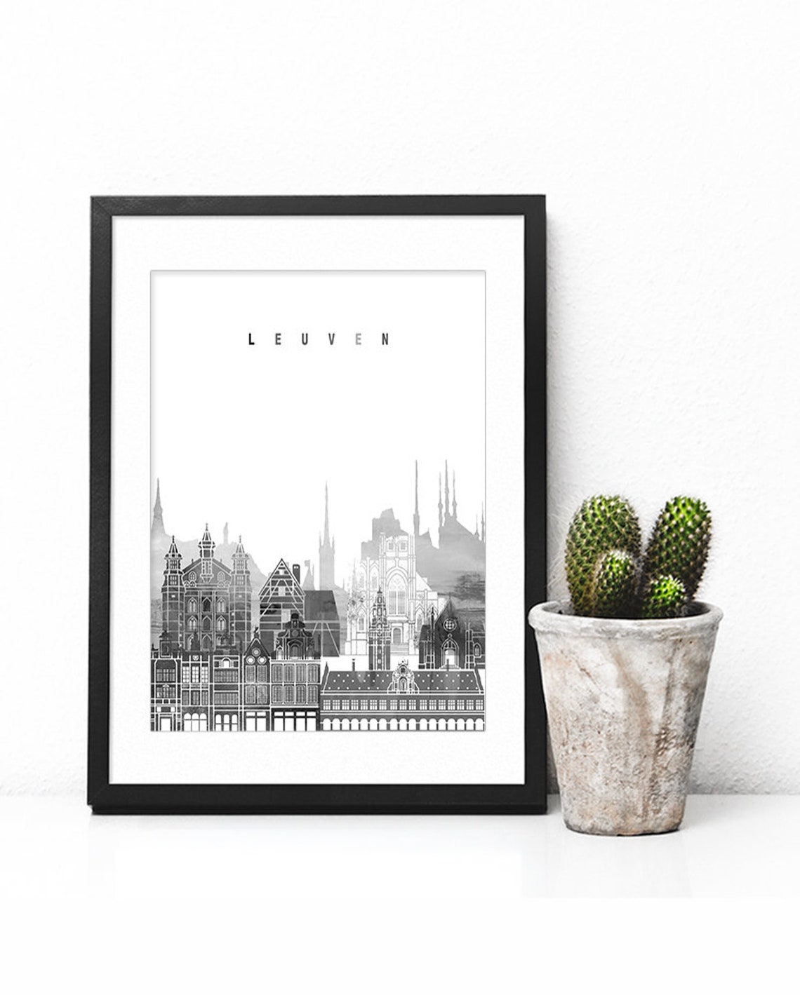 Leuven Black and White City Skyline Belgium Print Decor Modern Gift - Image 2