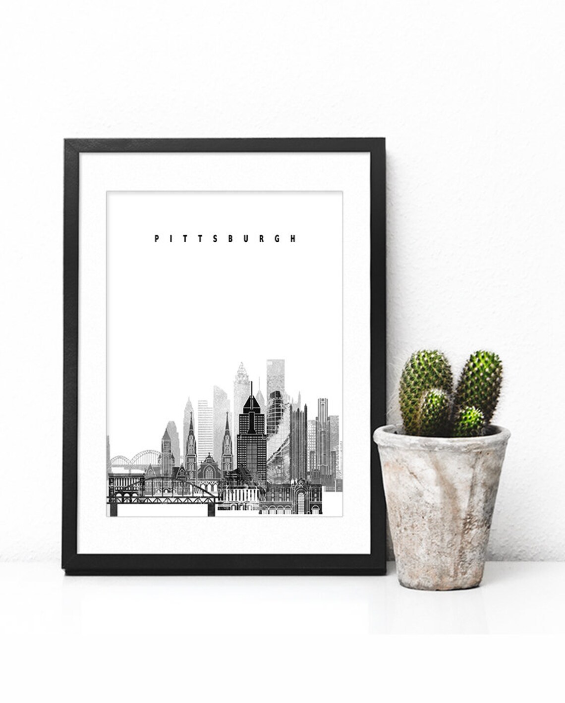 Pittsburgh Pennsylvania Black White Skyline Art Modern Home Decor Poster - Image 2