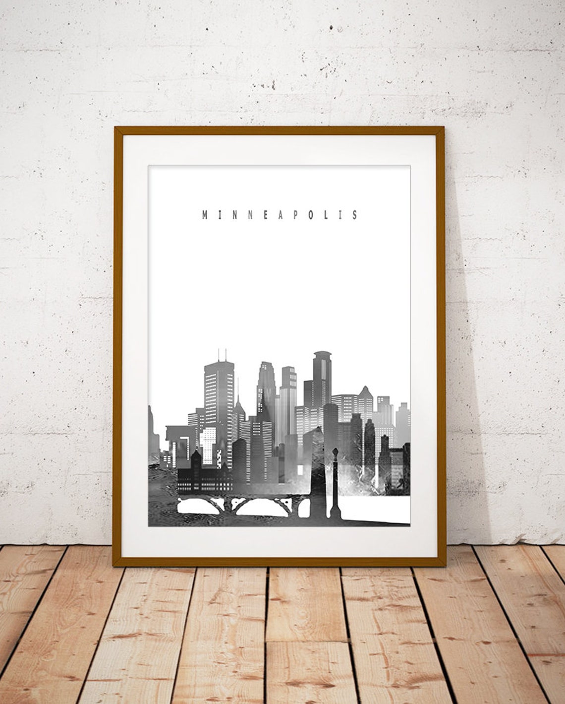 Minneapolis Minnesota Black and White Minimalist Skyline Wall Art