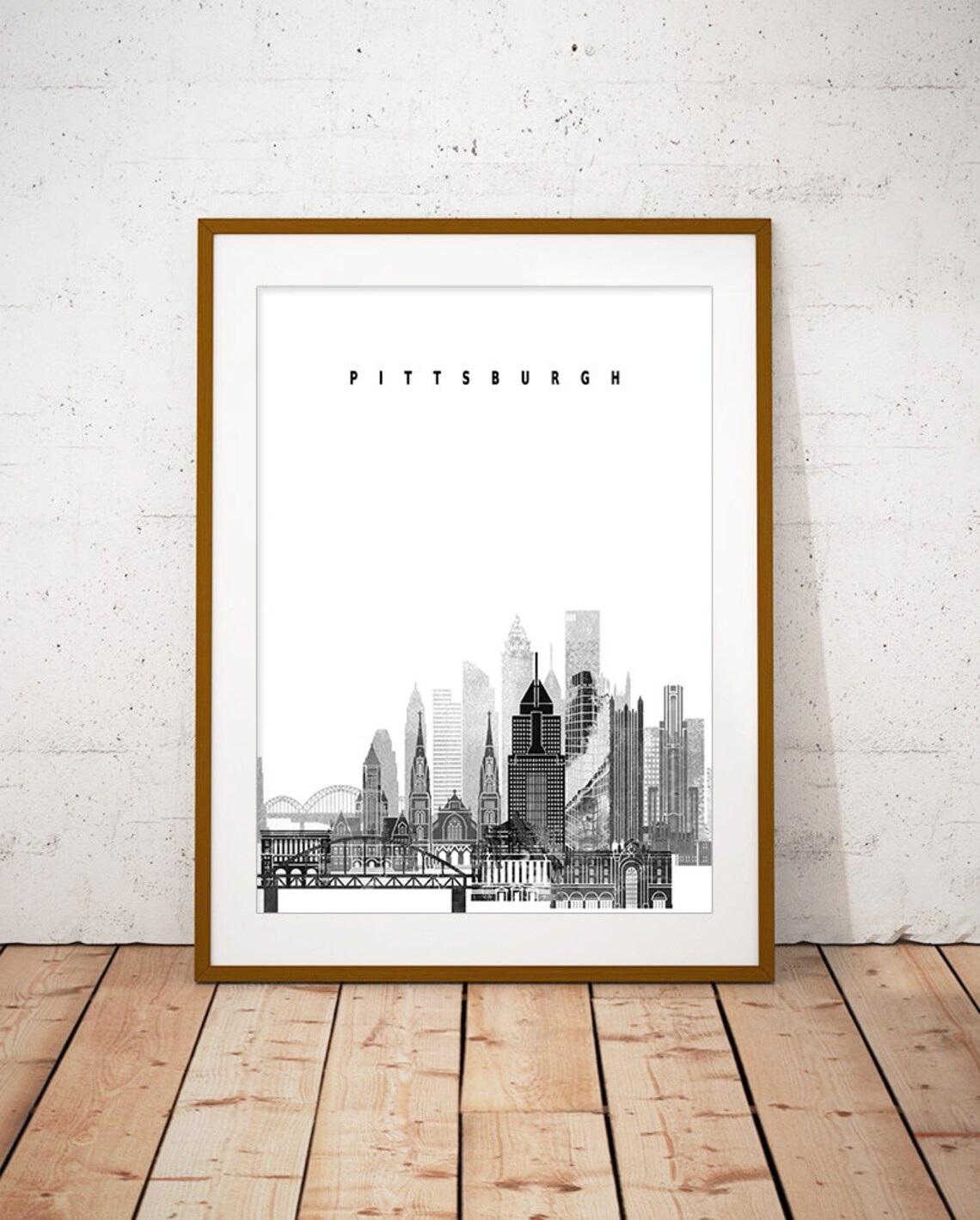 Pittsburgh Pennsylvania Black White Skyline Art Modern Home Decor Poster