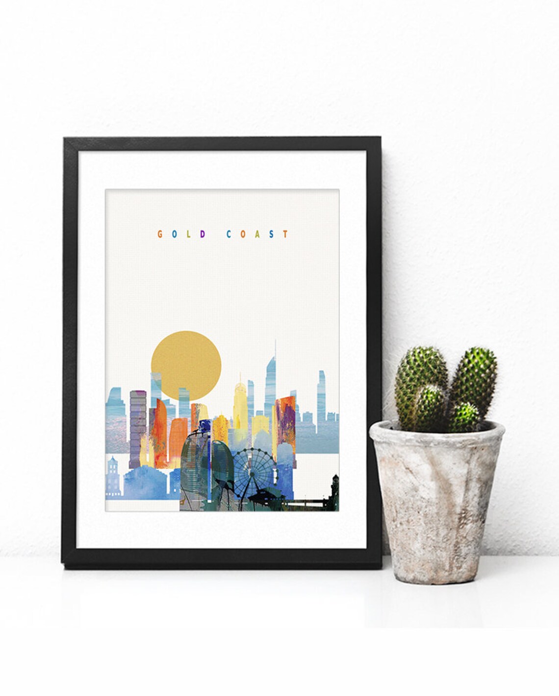 Gold Coast Australia Sunset Ferris Wheel Watercolor Poster Art - Image 2