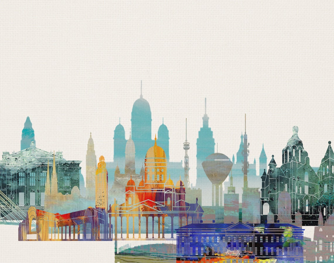 Helsinki Finland Colorful Watercolor Cathedral Skyline Art Poster - Image 2