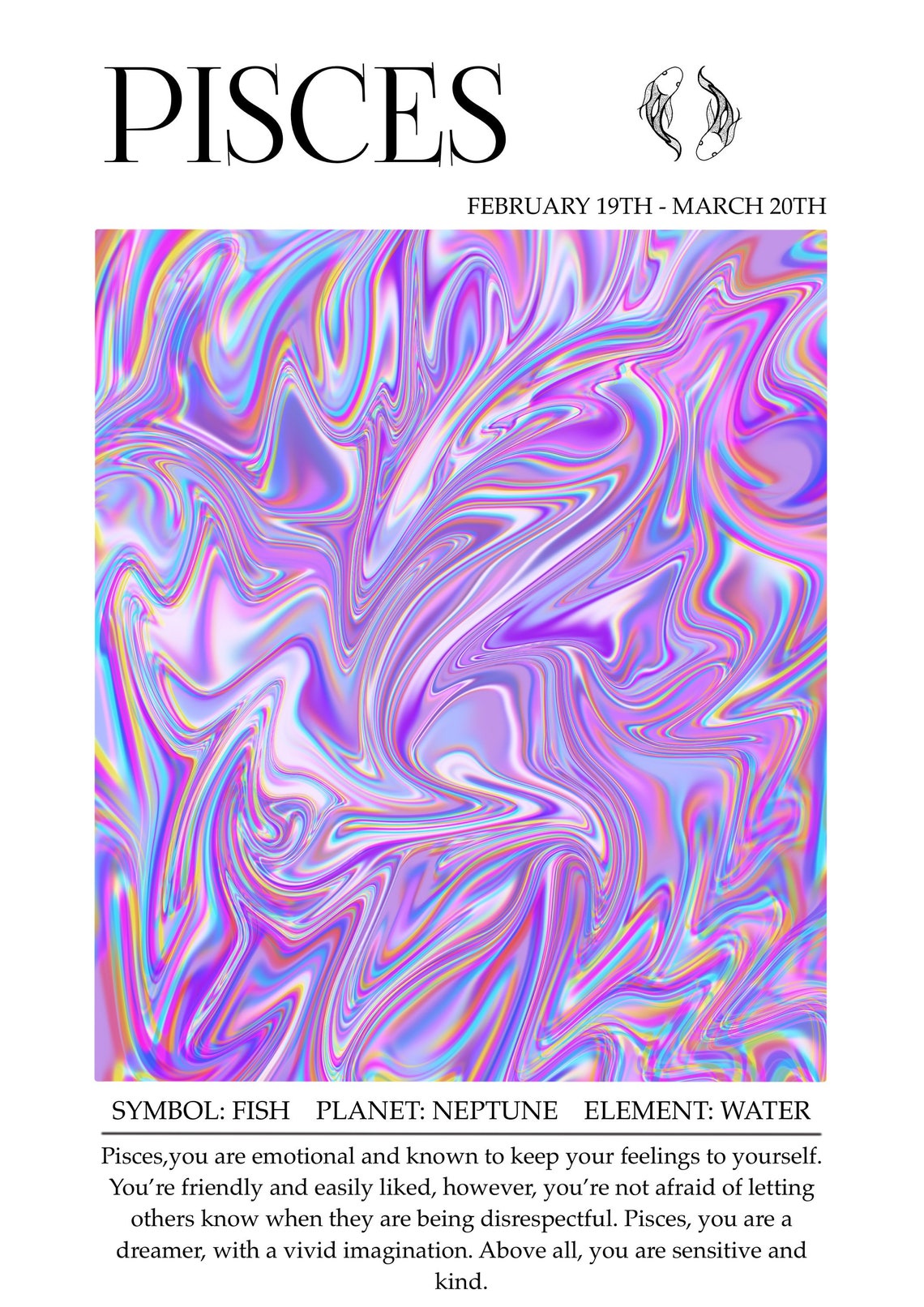 Pisces Zodiac Print, Astrology Wall Art - Image 2