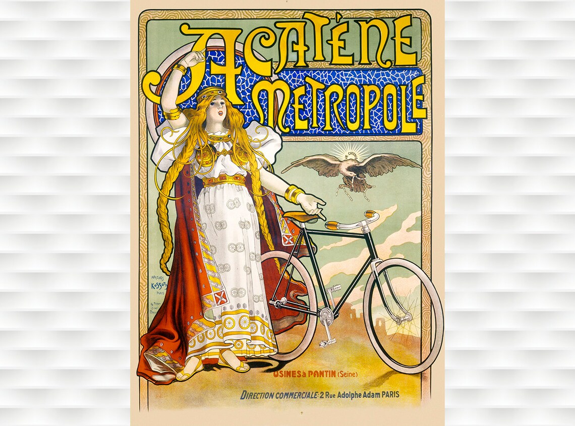 Acatène Métropole Vintage French Bicycle Art Nouveau Poster Goddess