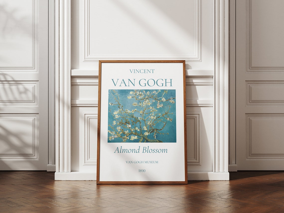 Van Gogh Almond Blossom Branches Teal Sky Museum Exhibition Art Poster - Image 2