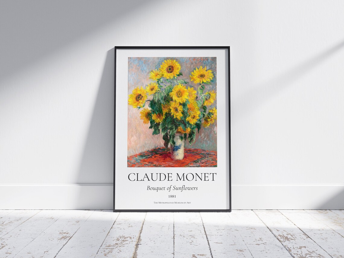 Claude Monet Bouquet Of Sunflowers 1881 Museum Exhibition Wall Art - Image 2