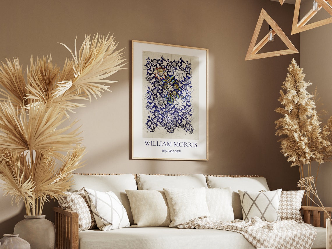 William Morris Wey 1882 Blue Floral Pattern Vintage Art Print Poster - Image 2