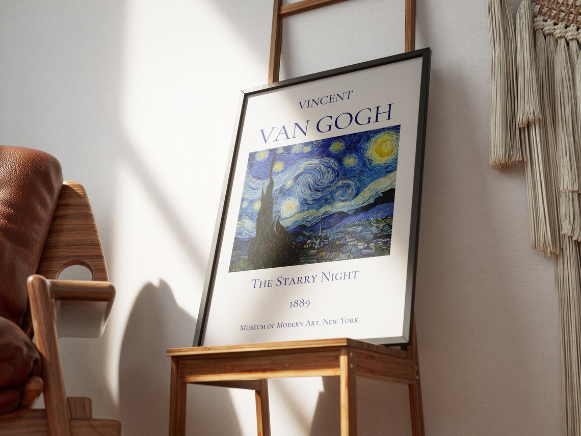 Van Gogh Art Print The Starry Night Van Gogh Exhibition Poster Van Gogh Painting Night Landscape Artwork Museum Poster - Image 3