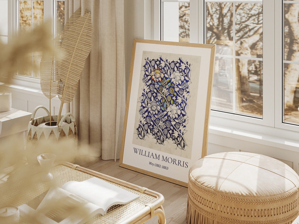 William Morris Wey 1882 Blue Floral Pattern Vintage Art Print Poster - Image 4