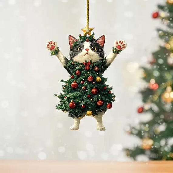 Whimsical Acrylic Cat Christmas Ornament Cute Lover Tree Decoration Funny Holiday Pet Gift Decor