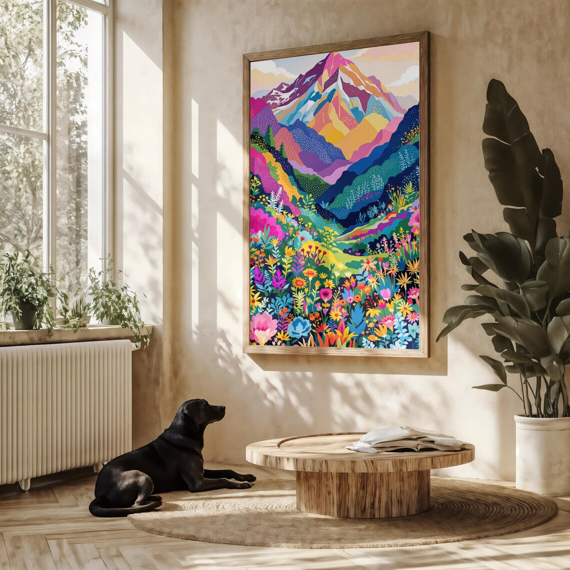 Abstract Flowers Mountain Landscape, Modern Nature Scene - Image 2