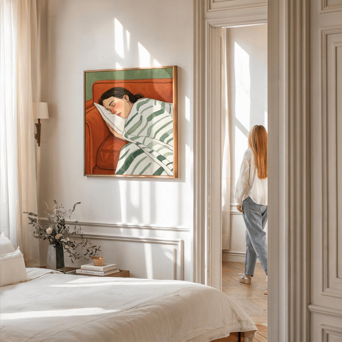 Cozy Sleeping Woman Watercolor, Relaxing Mothers Day Gift - Image 3