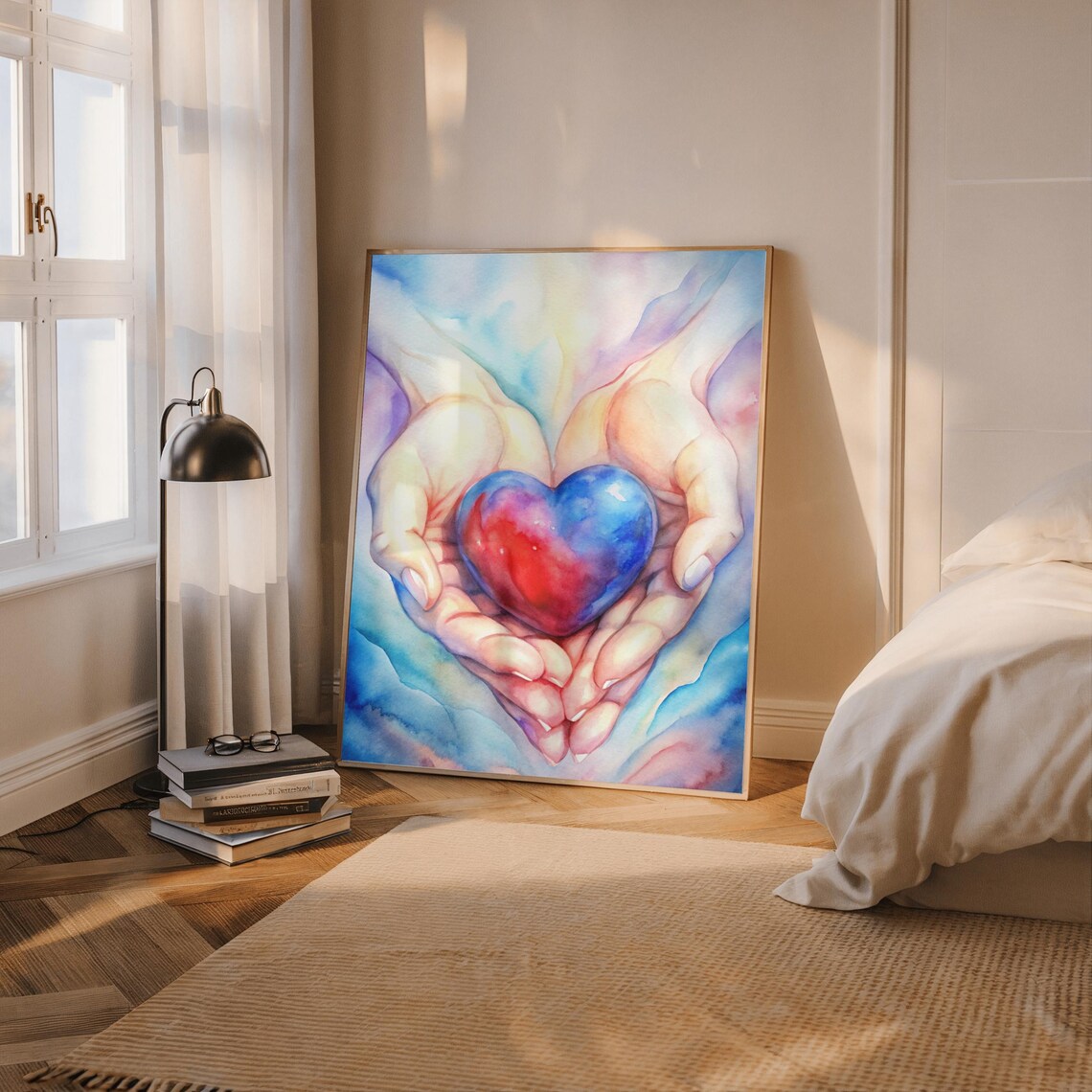 Watercolor Heart In Hands, Minimalist Love Gift For Mom - Image 3