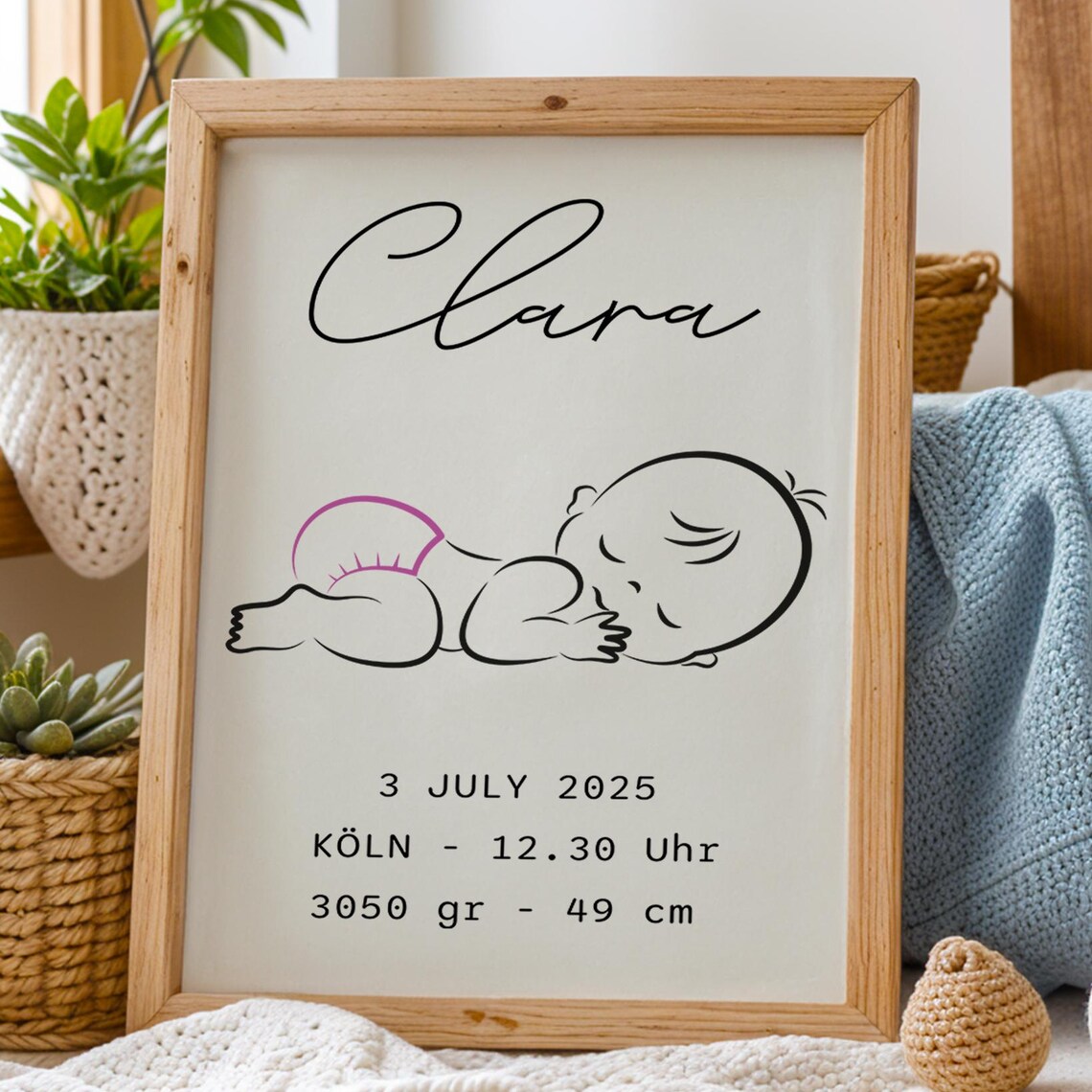 Personalized Baby Birth Poster With Name Stats Custom Nursery Print Newborn Gift Room Decor Theo Design