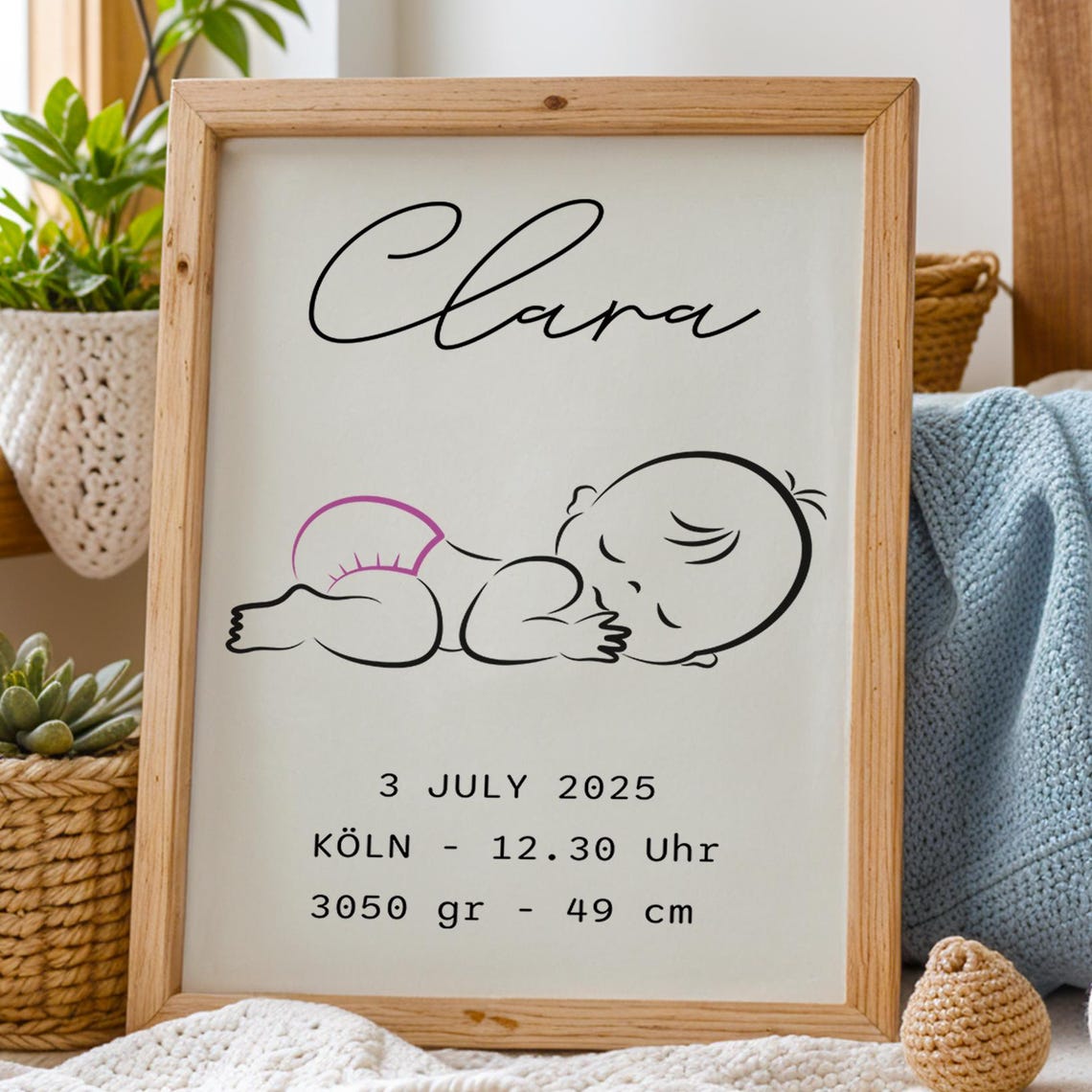 Personalized Baby Birth Stats Sleeping Baby Name Nursery Poster