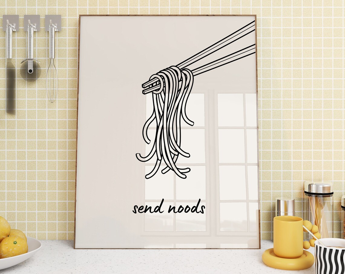 Noodles Minimalist Kitchen Art Print, Cute Food