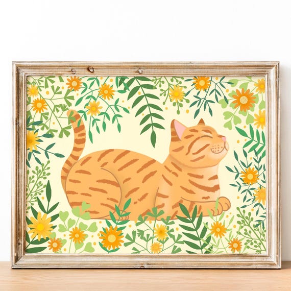 Orange Cat Art Print, Tabby Cat Animal Poster