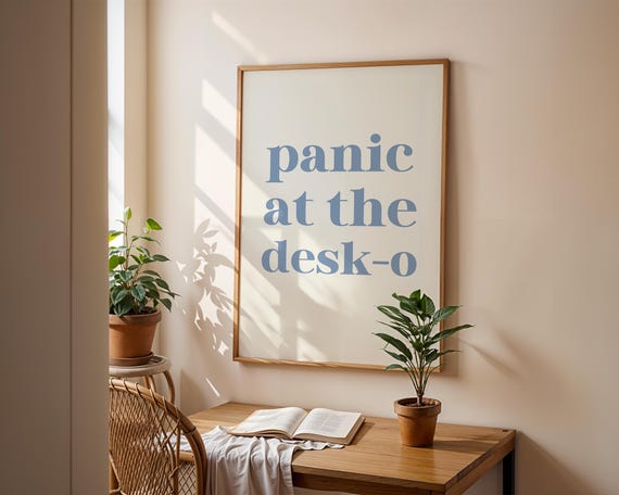 Panic At The Desko Print Blue Funny Office Cubicle Decor Desk Gifts Work From Home Poster Dopamine Wall Art