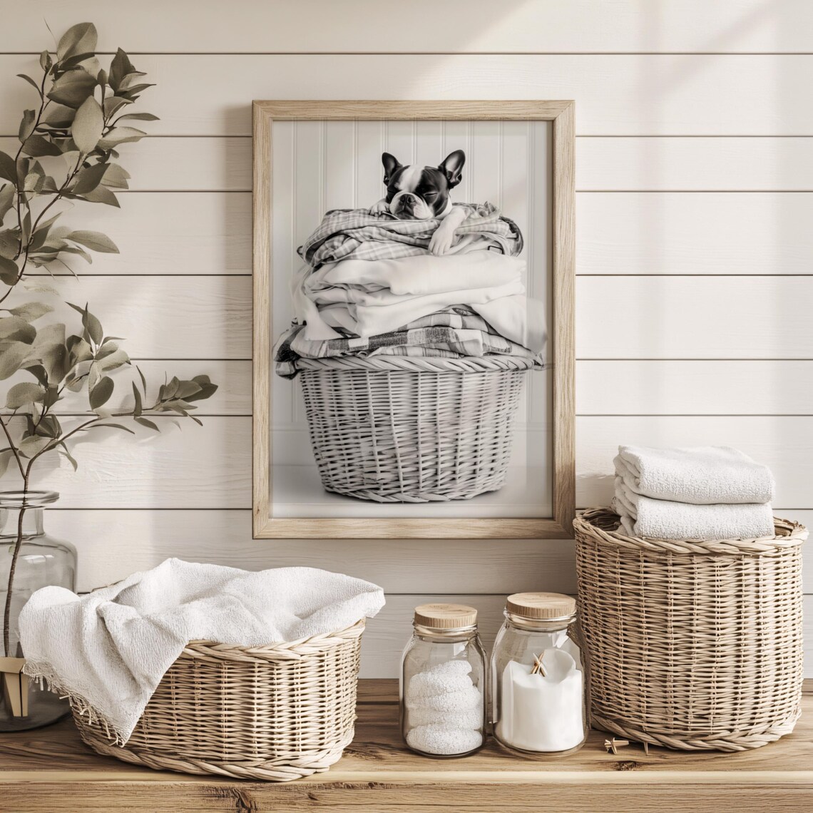 Boston Terrier Laundry Room Art Print, Black White - Image 2