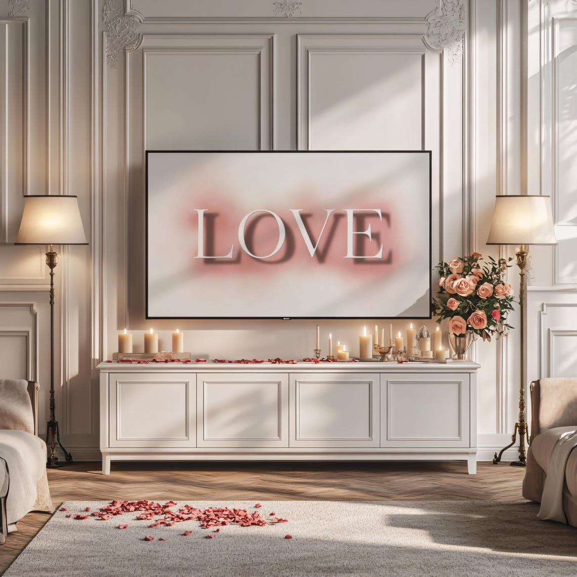 LOVE Typography in White on Blush Pink Modern TV Frame Poster - Image 3