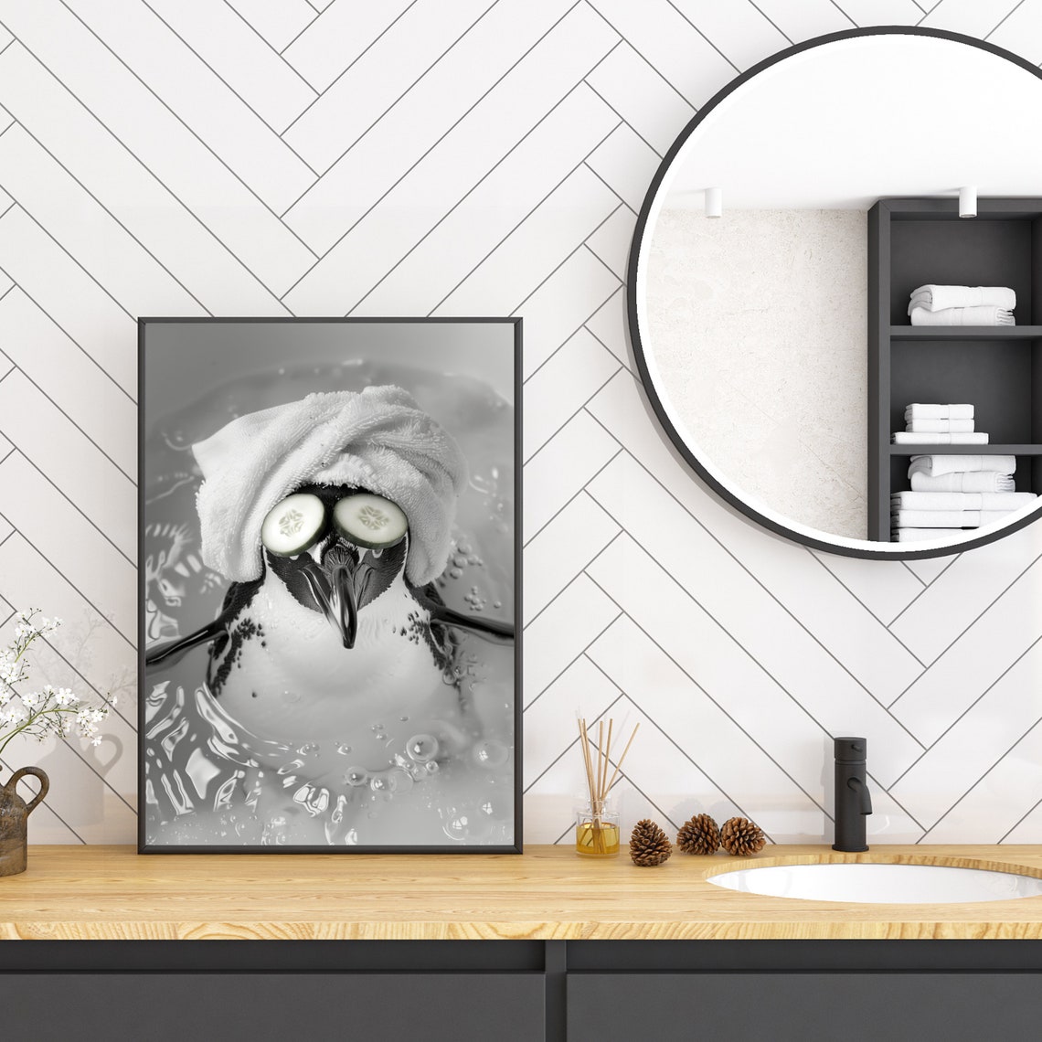 Pampered Penguin Spa Day Print Funny Bathroom Wall Art Cute Gift Idea Bathroom Print Bathroom Decor Wall Art - Image 2
