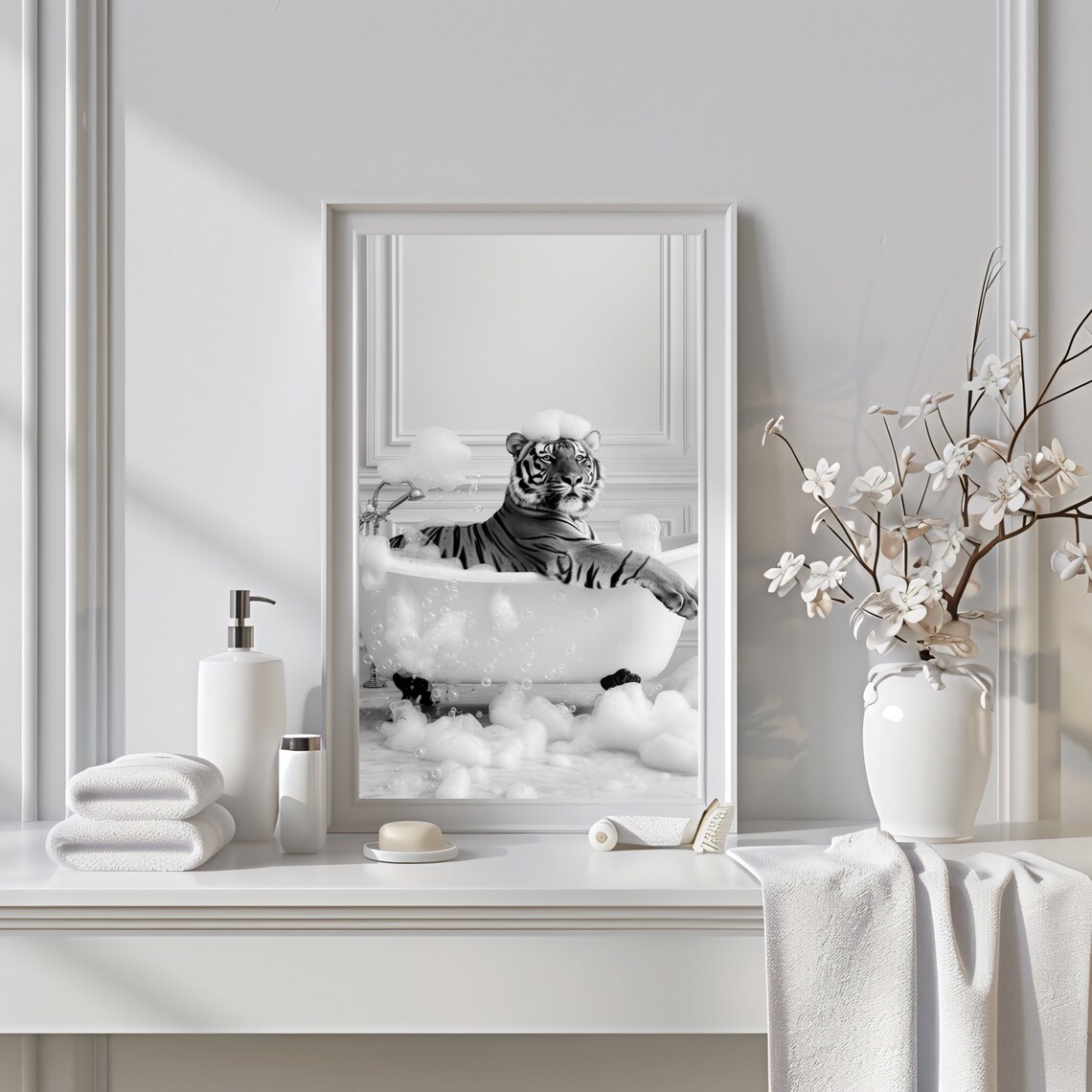 Cute Tiger in Bathtub Bathroom Art Print - Image 3