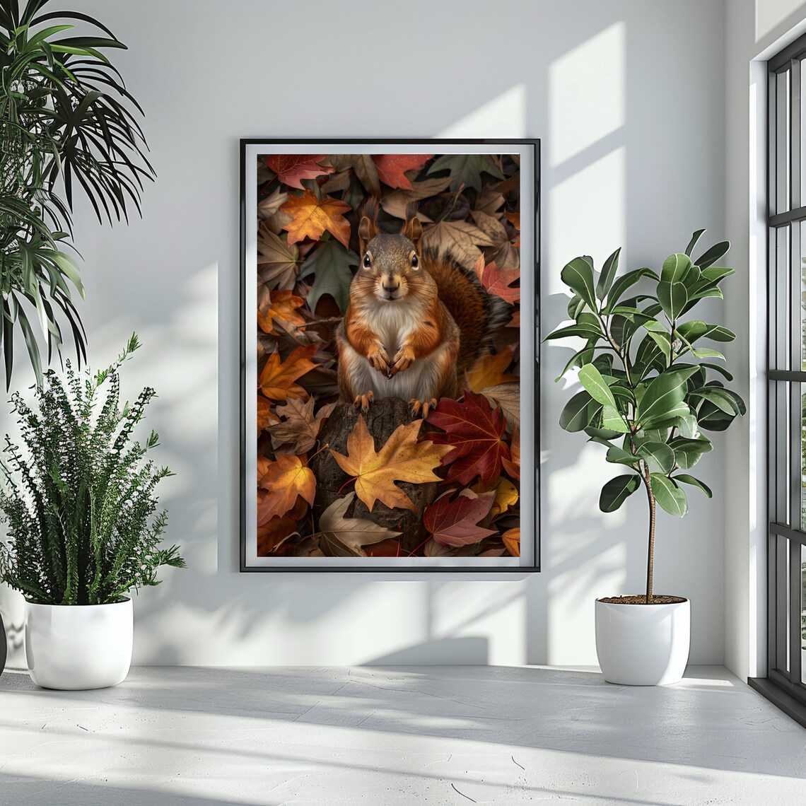 Squirrel In Autumn Leaves Poster Fall Woodland Animal Wildlife Photo Nature Decor - Image 3