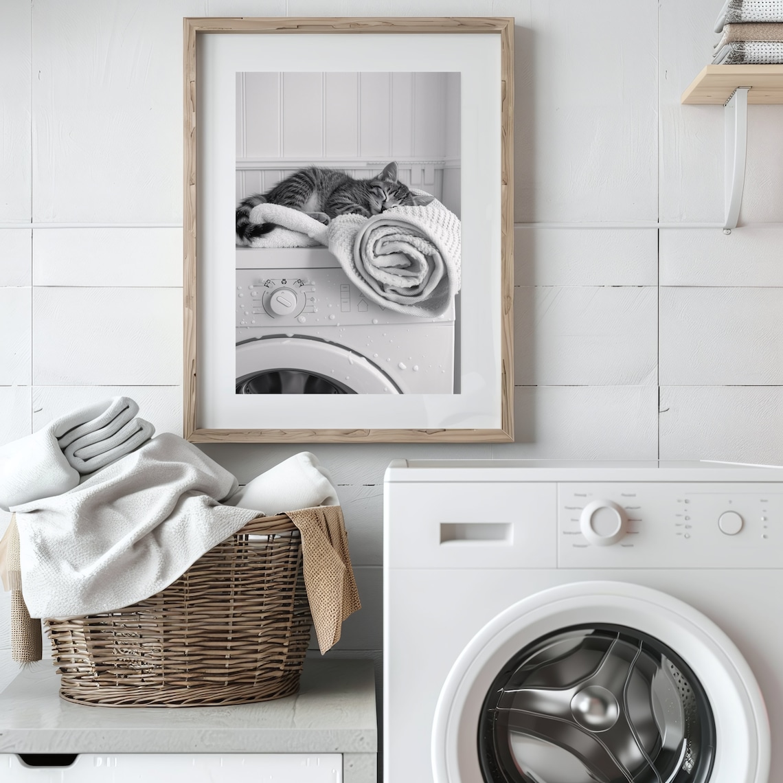 Cute Kitten Asleep on Washing Machine Art Print - Image 3