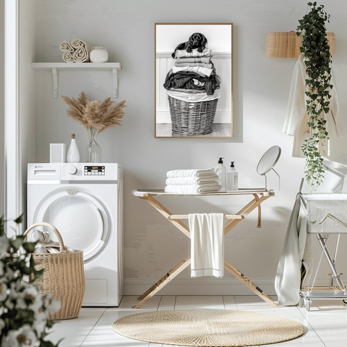 Black Cocker Spaniel Puppy Sleeping On Laundry Basket, Art Print - Image 2