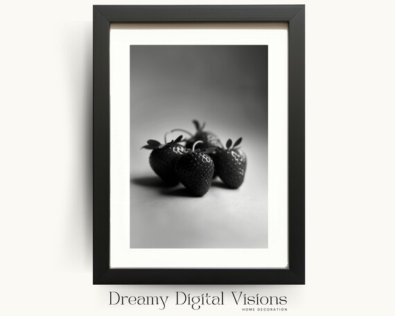 Strawberries Print Minimalist Wall Art Kitchen Decor Food Poster Gift For Chefs Modern Kitchen Print Fruit Wall Art
