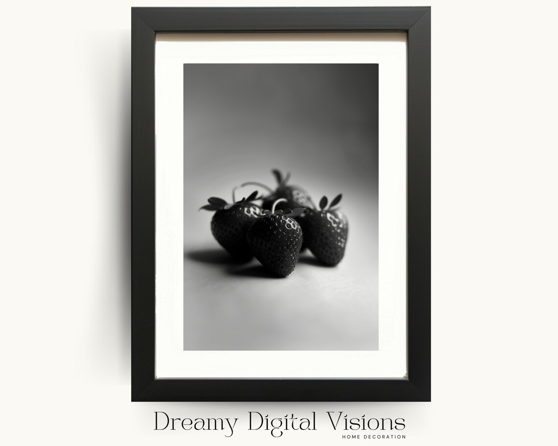 Strawberries Print Minimalist Wall Art Kitchen Decor Food Poster Gift For Chefs Modern Kitchen Print Fruit Wall Art