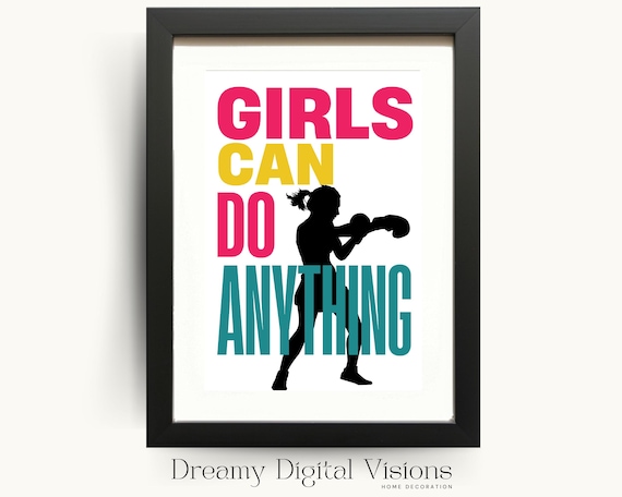 Girls Can Do Anything Strong Boxing Girl Motivational Quote Poster