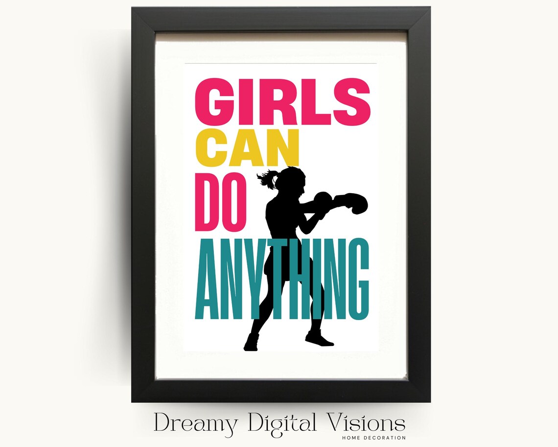 Girls Can Do Anything Strong Boxing Girl Motivational Quote Poster