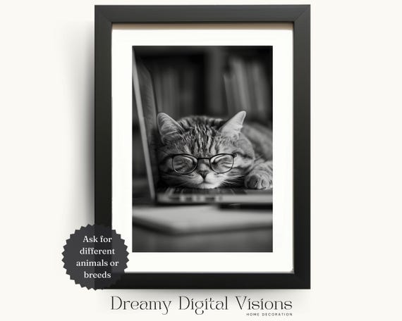 Cute Cat Wall Art For Home Office Cat Print Office Dcor Cat Lovers Gift Funny Home Office Print Humorous Desk Print Office Wall Art