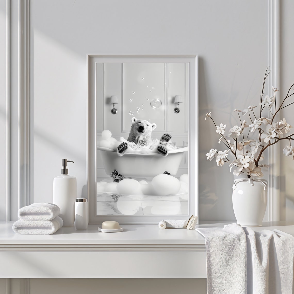 Cute Polar Bear Taking A Bath Funny Bathroom Print Animal In Bathtub Print Gift For Animal Lovers Bathroom Decor - Image 2
