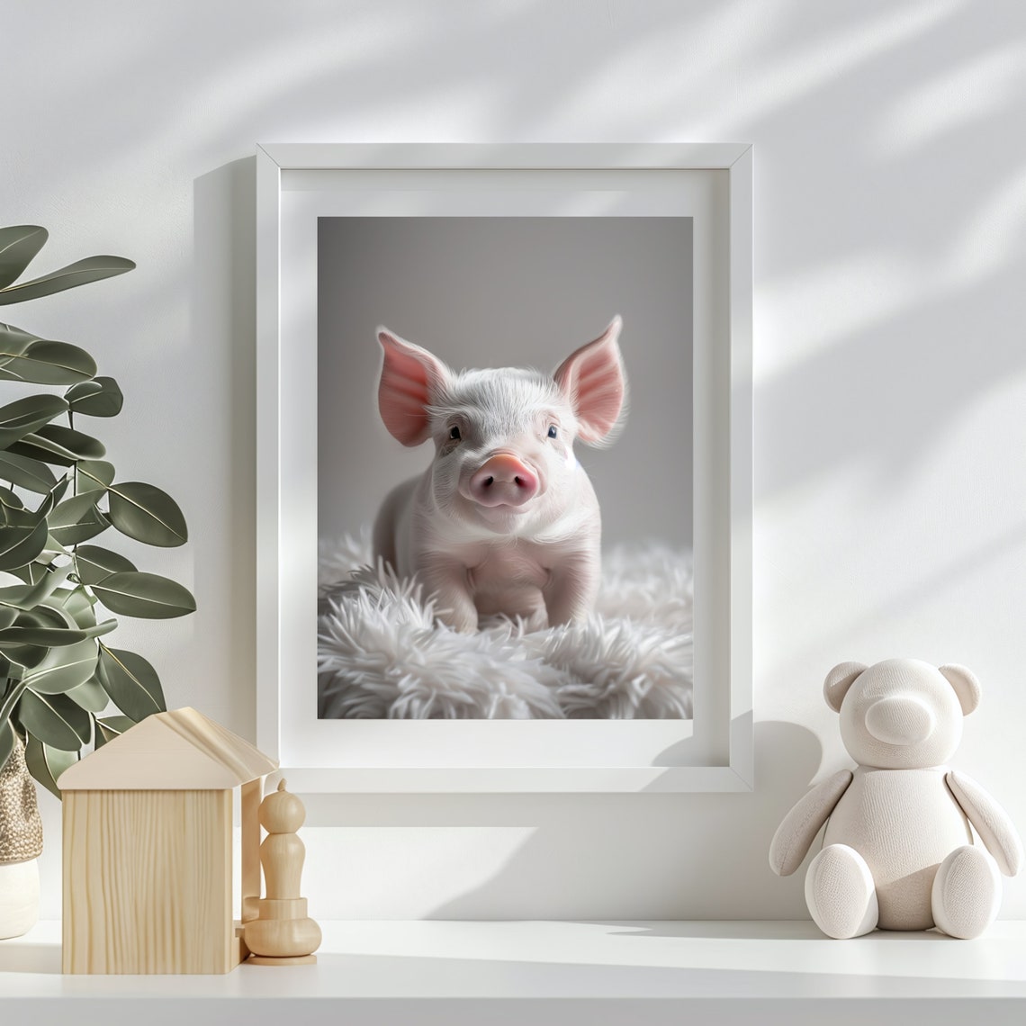 Cute Piglet Nursery Art Soft Neutral Farm Animal Wall Poster For Kids - Image 3