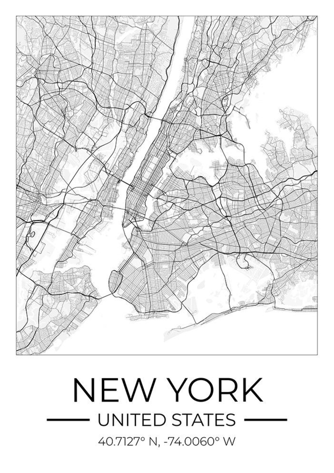 New York USA Modern Square City Street Map Art Travel Gift Poster - Image 4