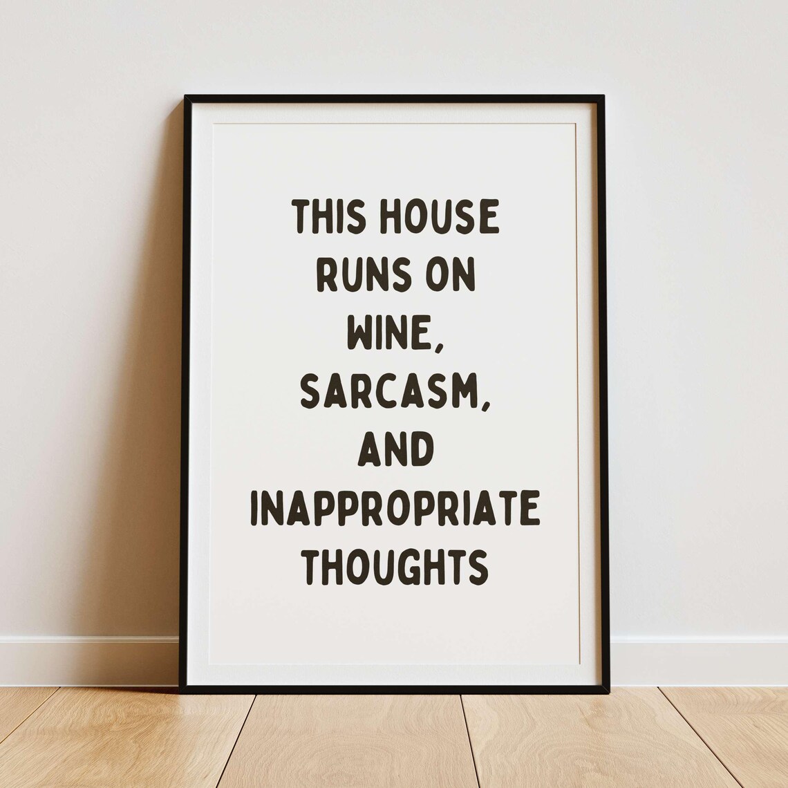 This House Runs On Wine Sarcasm Navy Blue Funny Quote Poster - Image 2