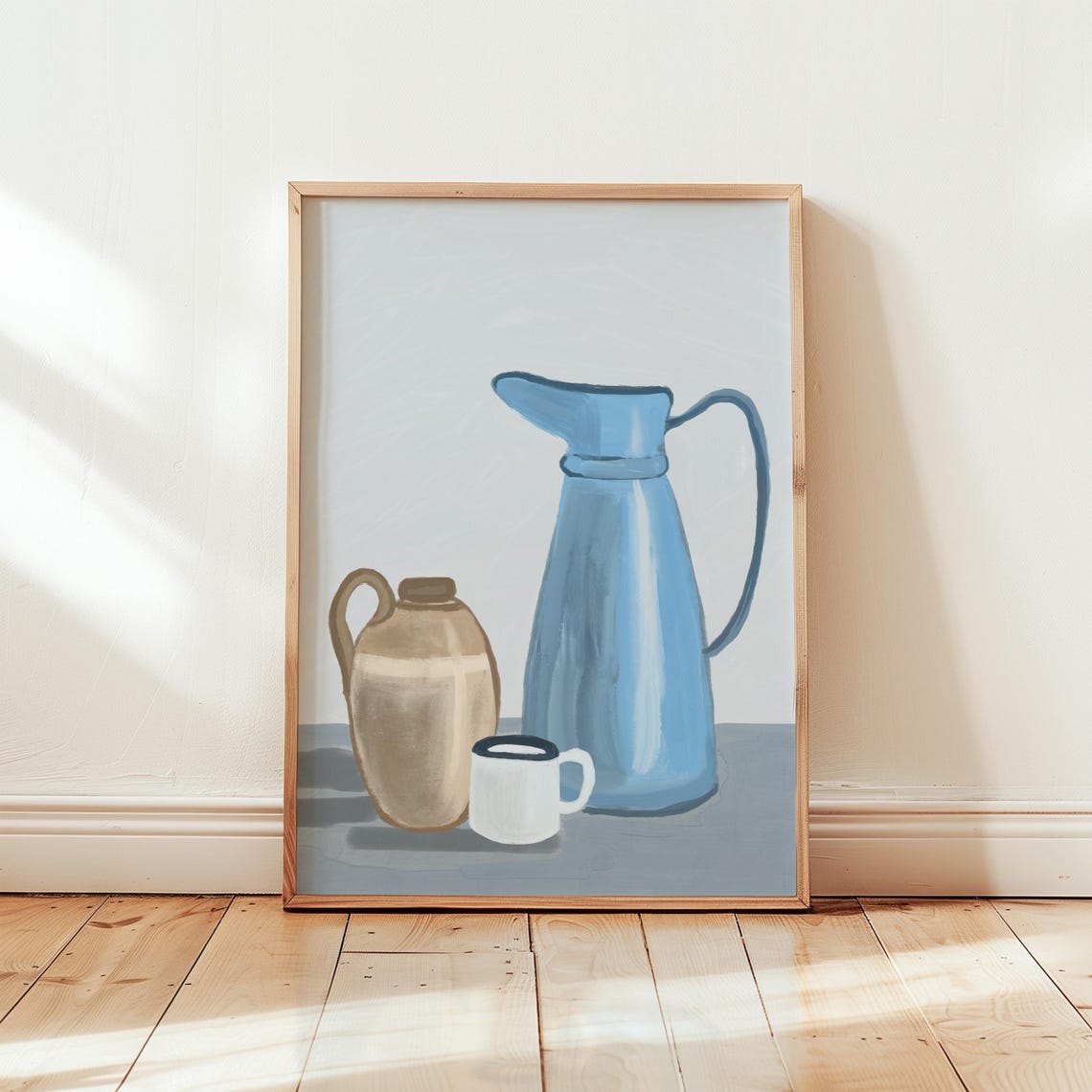 Charming Blue Pitcher Still Life Scandi Kitchen Ceramic Art Poster
