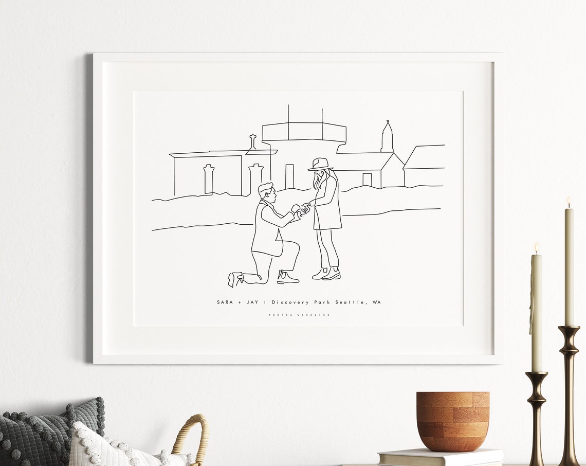 Custom Proposal Drawing Man Proposing Seattle Discovery Park Poster