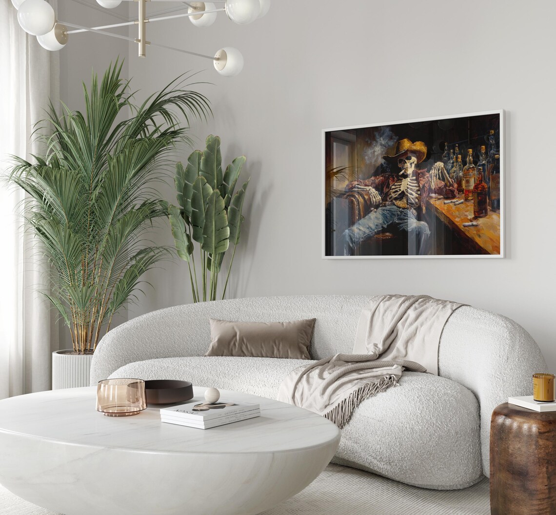 Skeleton Cowboy in a Bar Oil Painting Poster - Image 3
