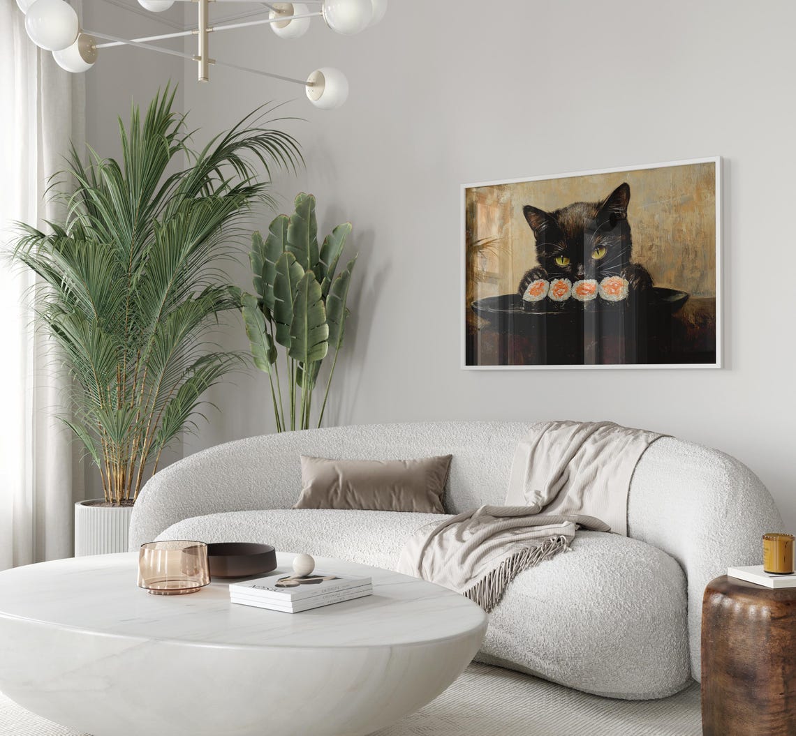 Black Cat Sushi Oil Painting Print Tokyo Art Print Oishii Cat Print Delicious Japanese Food Art Kitchen Wall Art Sushi Art Bcs8 - Image 3