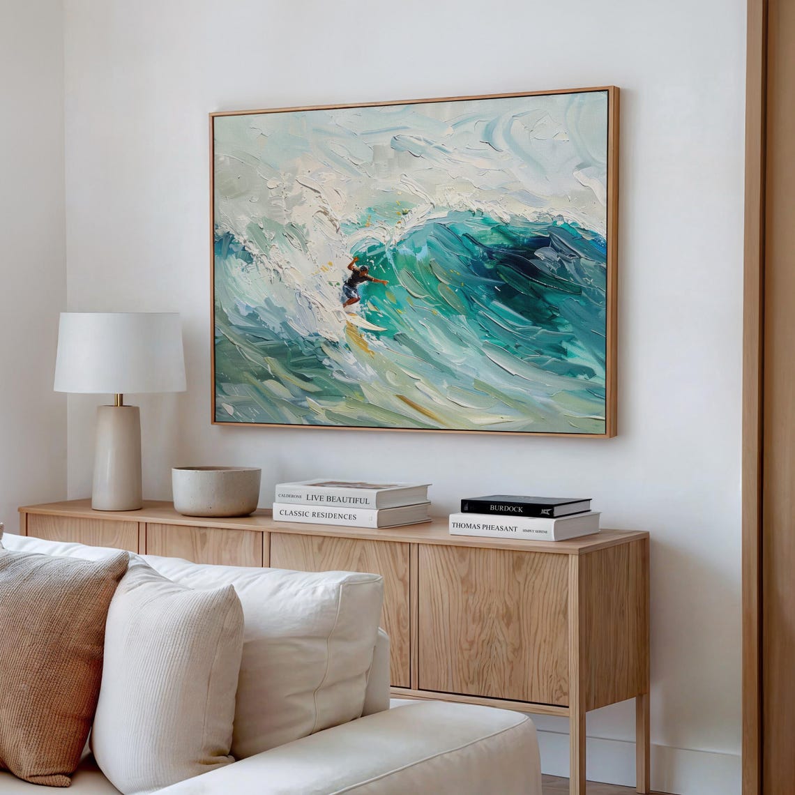 Surfing On Blue Waves Oil Painting Stretched Print Wall Art Surfing Painting Surfer Gifts Wall Art Gift Sob4 - Image 4