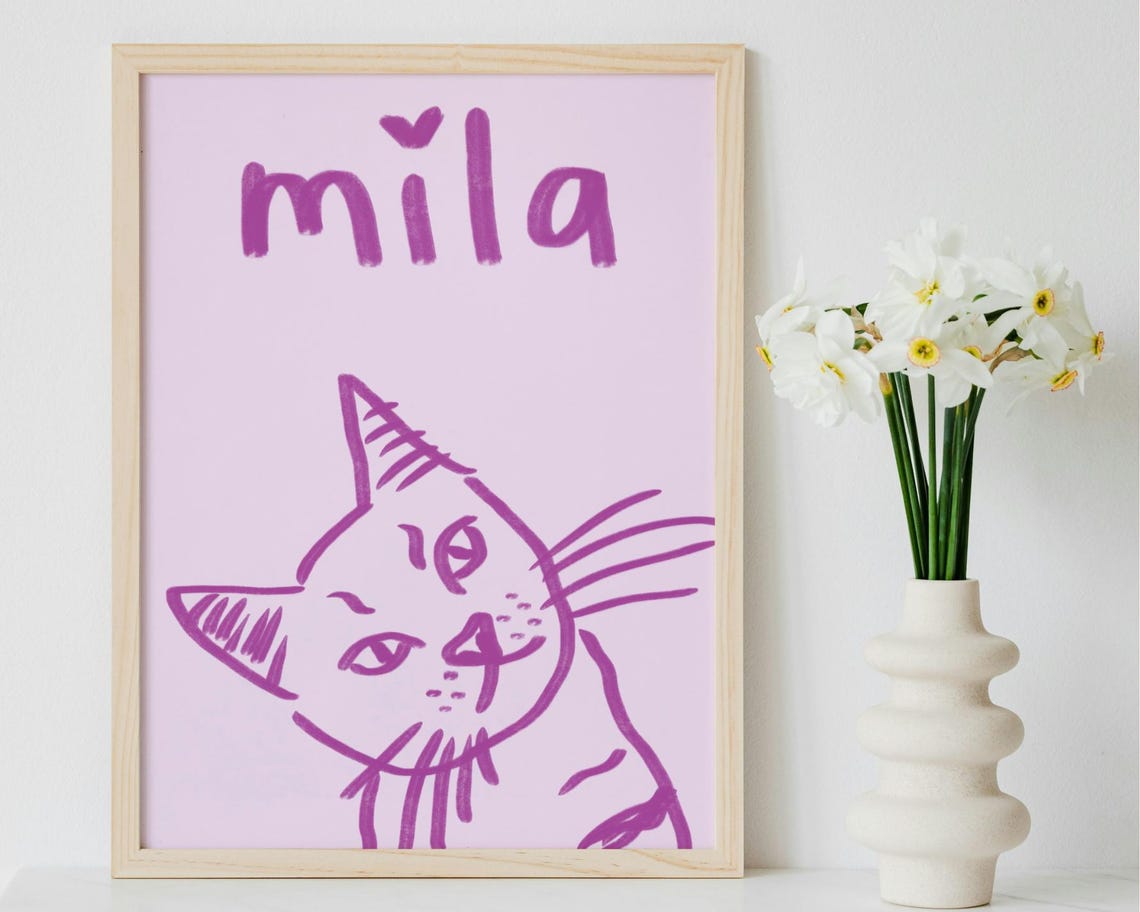 Personalized Badly Drawn Pet Portrait Custom Dog Art Funny Modern Lover Cat Lady Gift Caricature Present Preppy - Image 2