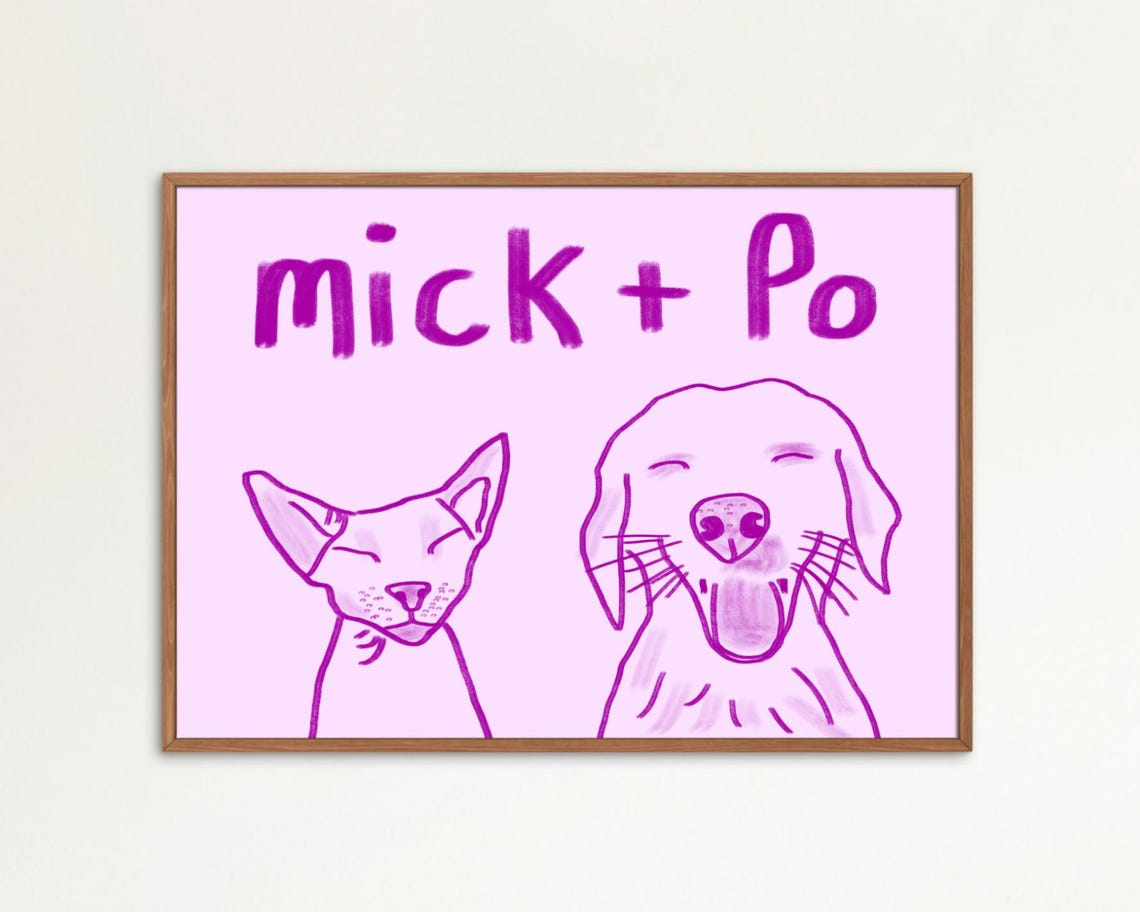 Luna the Cat Custom Name Pink Cat Doodle Cute Kitty Wall Art - Image 6