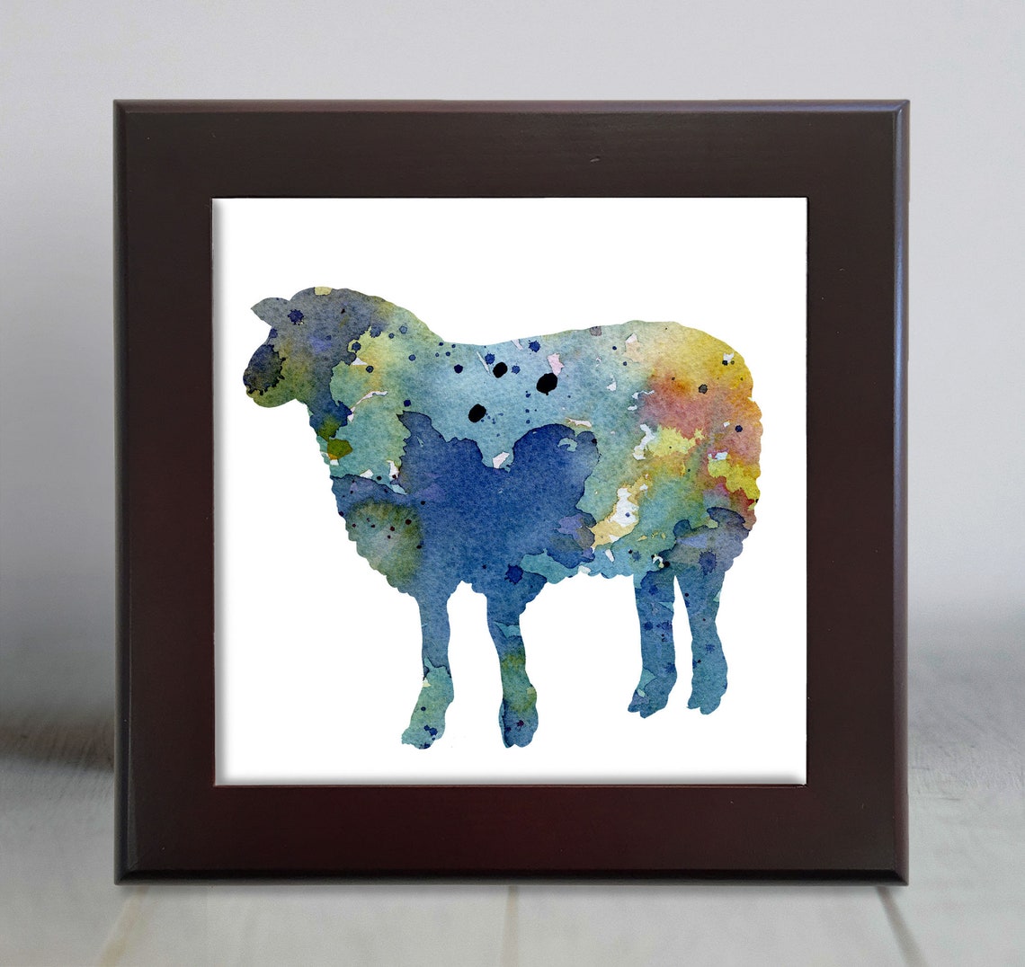 Colorful Watercolor Sheep Farm Animal Silhouette Decorative Wall Art - Image 2