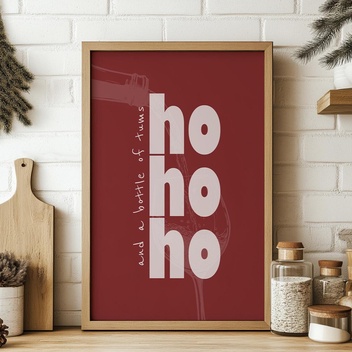 Ho Ho Ho and a Bottle of Rums Funny Red Christmas Wine Wall Art
