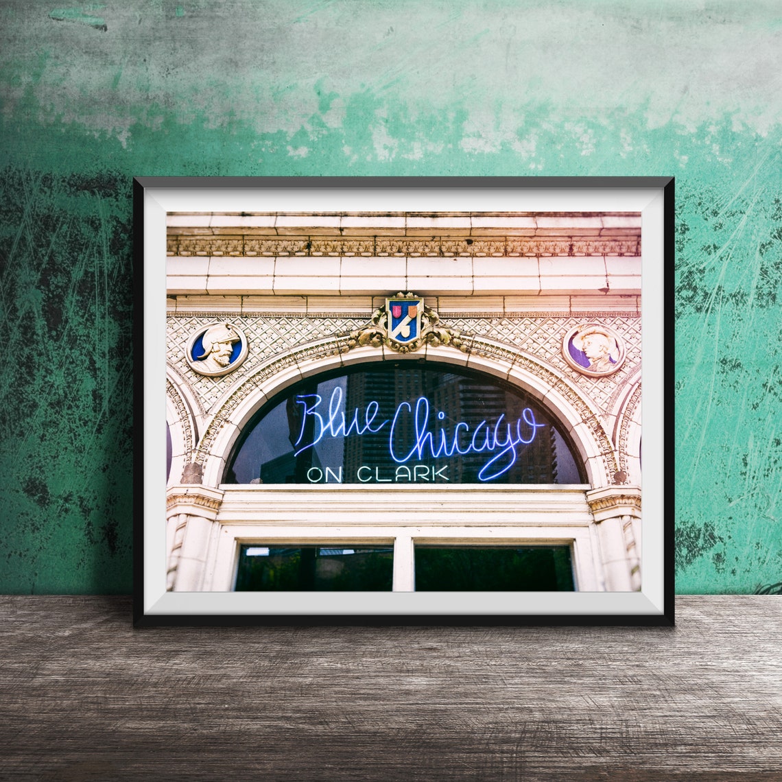Blue Chicago on Clark Blues Club Neon Window Sign River North Poster