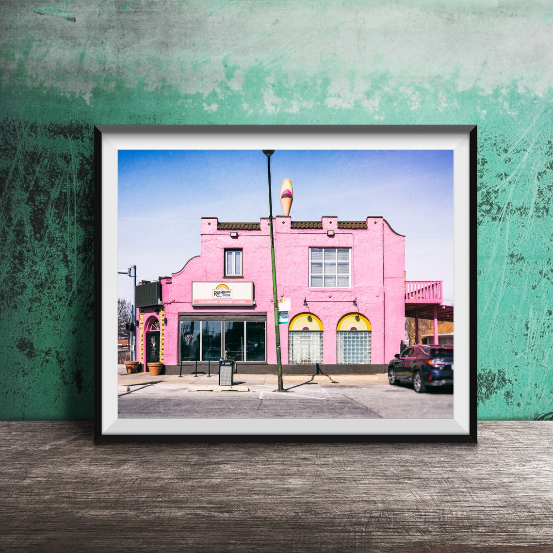 Rainbow Cone Pink Building Chicago Ice Cream Shop Photo Poster